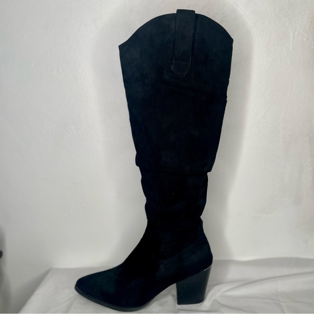 Liliana Knee High Black Boot faux suede